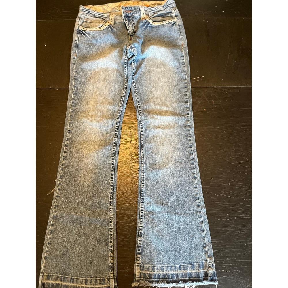 Jeans Women's Light Wash Embellished Pockets Flare Leg Denim‎